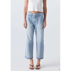 AMO Easy Army Slouch Crop Hickory Stripe Jeans Blue White Size 25 Utility